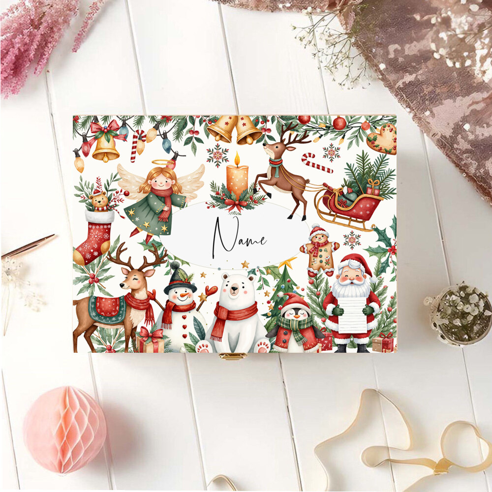 TEMU 1pc 1pcs Personalized Name/message/photo/date/year - Christmas Keepsake Box, Custom With Name, Time Capsule Trunk Suitable For Holiday Gifts,