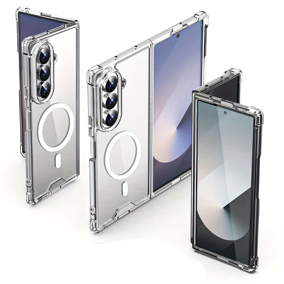 TEMU Phone Case - Magnetic Suction High-definition Transparent Phone Case Compatible With For Galaxy Z Fold 3, Z Fold 4, Z Fold 5, Z Fold 6, And Z