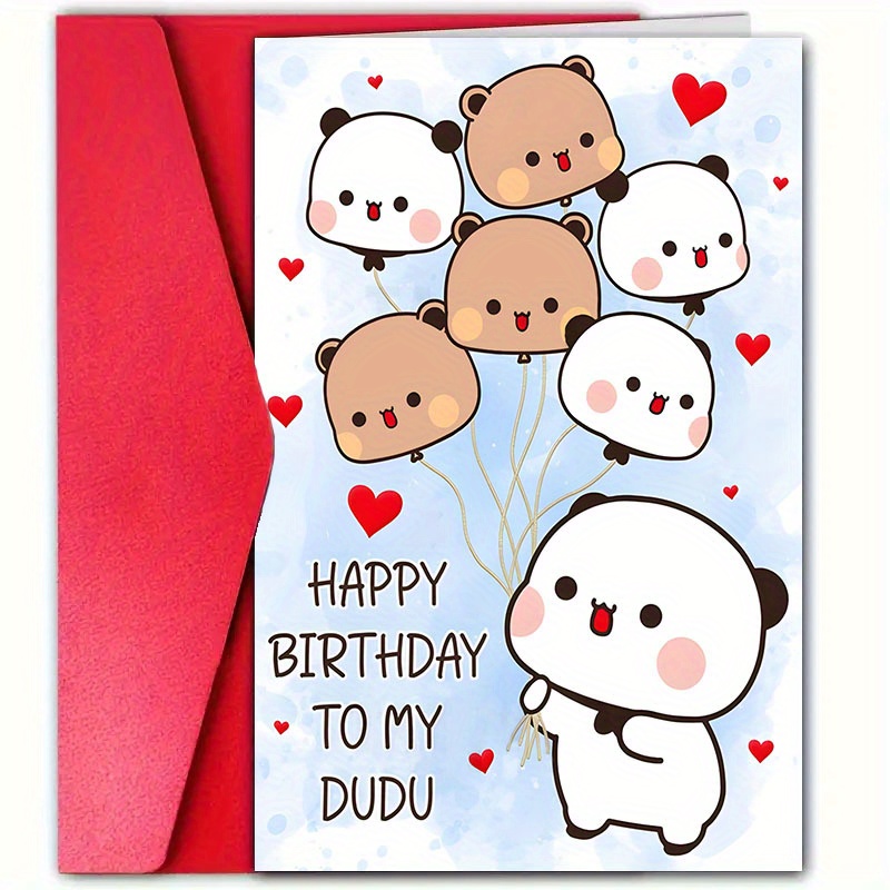 

1pc Birthday Greeting Card With Envelope, 12cm*18cm - Cute Cartoon Animals Design, Son, Daughter, Friend, Partner, Family - " To My Dudu", Birthday Card