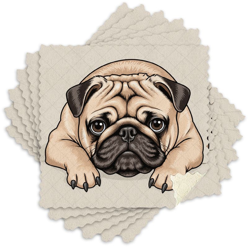 TEMU Set Of 6 Kitchen Dish Towels Featuring Cute Pug Illustrations With 2d Elements, Reusable Cleaning Cloths Made Of Microfiber, Absorbent And Easy