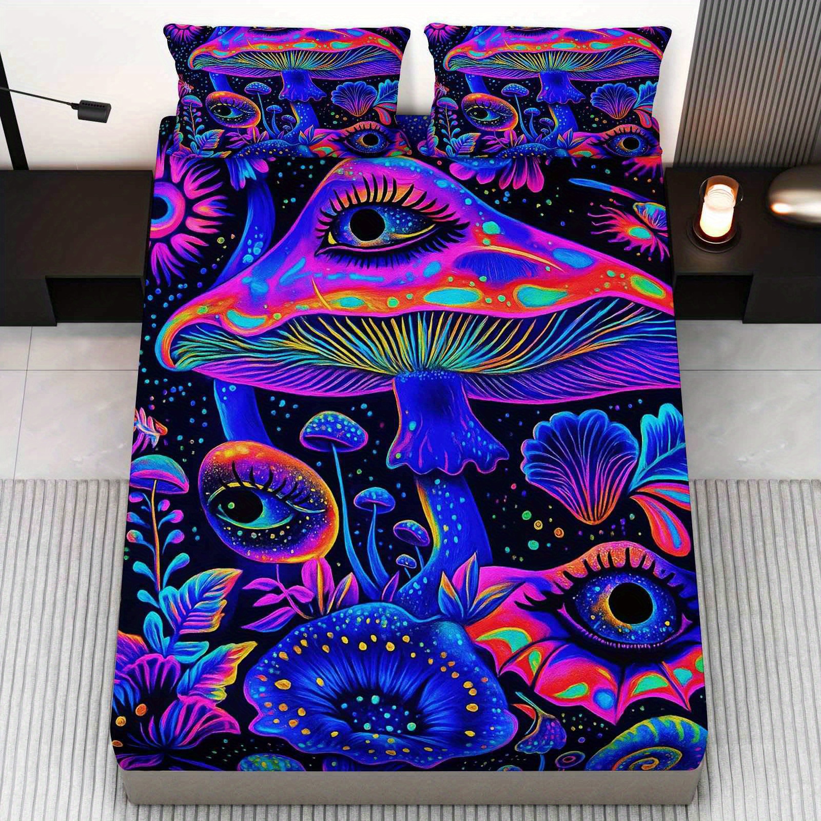 3pcs   swirl mushroom bed sheet fitted sheet three piece set 1 fitted sheet 2 pillowcases   fantasy theme exotic pattern bedding set mattress protector soft breathable suitable for bedroom hotel cozy bedroom setup bedroom decor artistic bedding whimsical pattern     textile mattress cover   cozy sleepers
