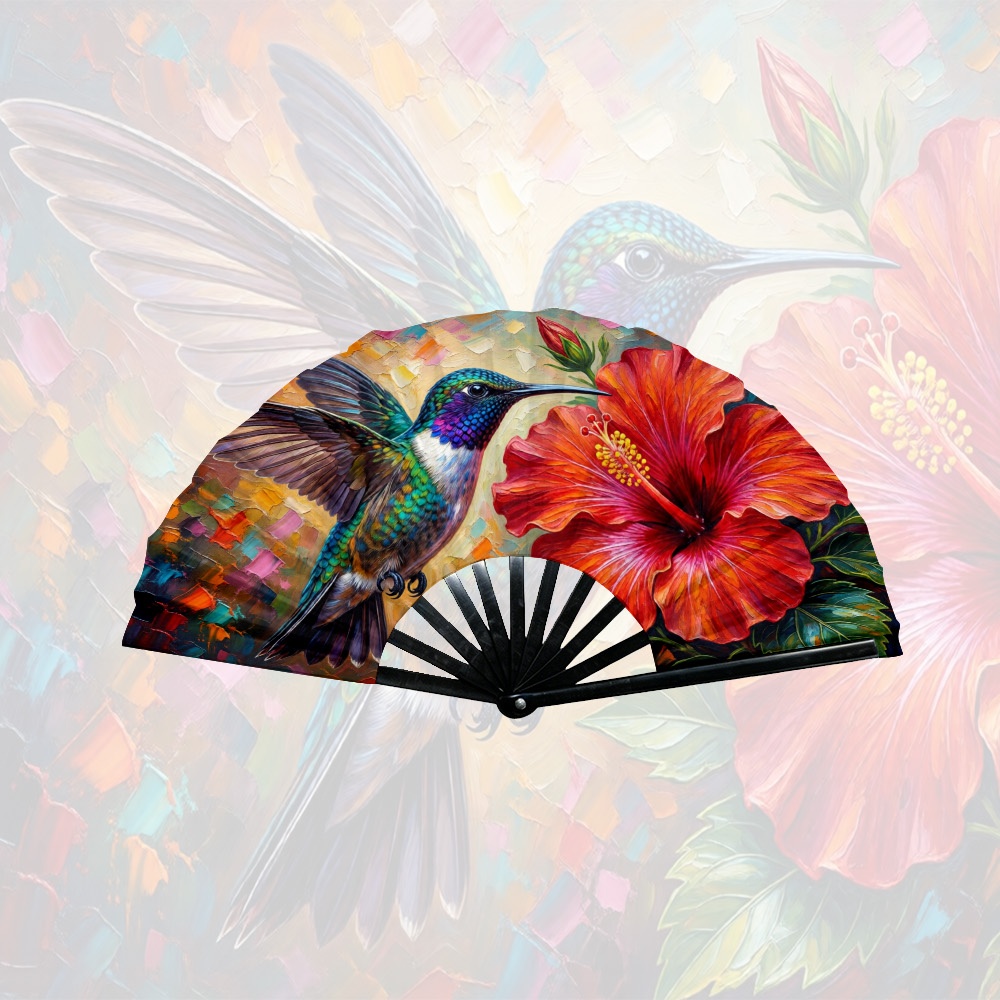 TEMU Éventail pliant à main avec motif imprimé d'art vibrant de et d'hibiscus, 1 pièce, léger et portable, parfait pour les fêtes d'été, Halloween,