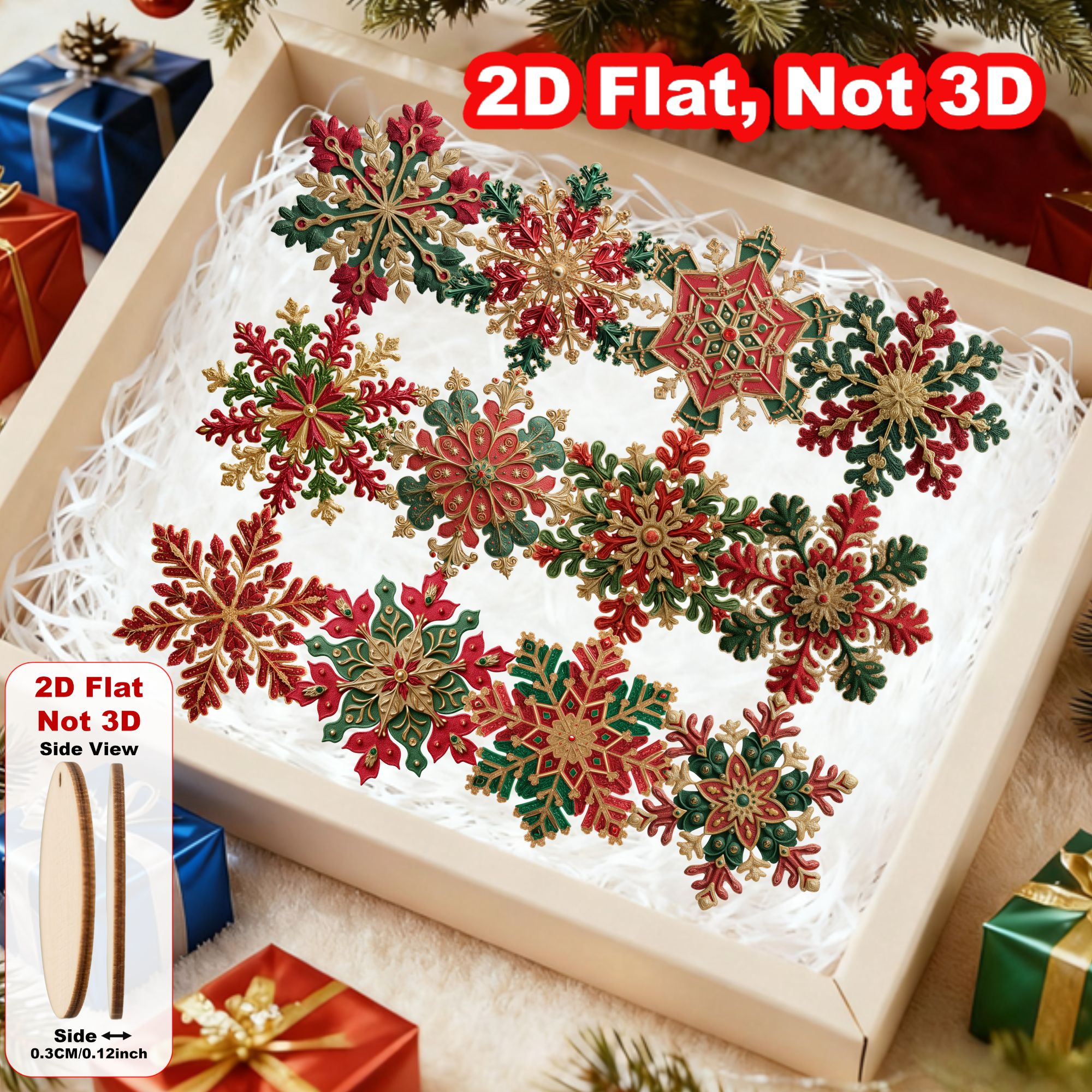 TEMU 2D Plat - 12/18 stuks Vintage Sneeuwvlok Houten Versieringen - Idee voor Kerstboom Decoraties, Feestelijke Huis-, Kantoor-, Schoorsteenmantel
