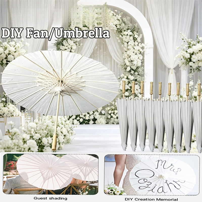 5/10/15/20 Pcs 23.62 Inch White Paper Sun Umbrellas, Chinese Japanese Style Decorative Parasol, Handmade DIY Painting, Wedding, Bridal Shower, Photography Prop, Party Favor, Garden Patio Decor, White Folding Fans Handmade Parasol