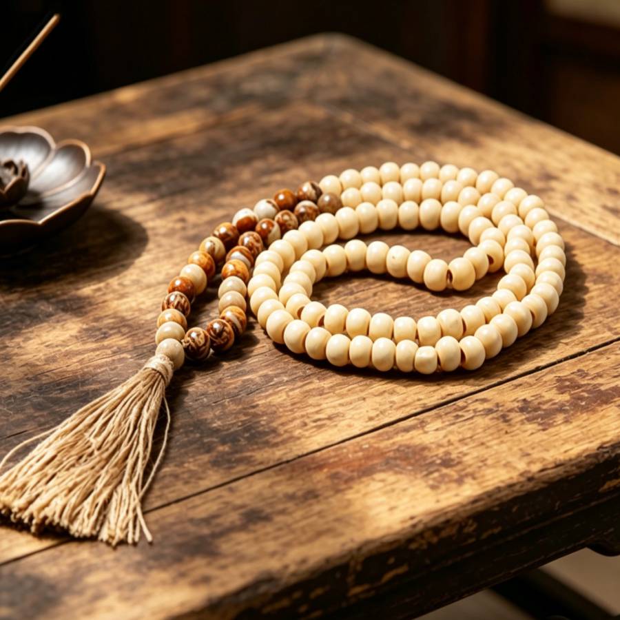 TEMU Natural Wood 108pcs Beads Necklace With Tassel Handheld Long Strand, Matching Textured Spacer Beads, Retro Design With Wood Grain, Warm And