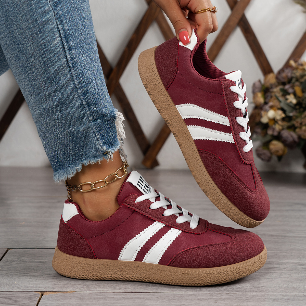 TEMU 2026 Women's Casual Athletic Shoes, Elegant Women's Style, No Print, Lace-up, Solid Color, , Round Toe, Fashion Athletic Shoes, Women Shoes,