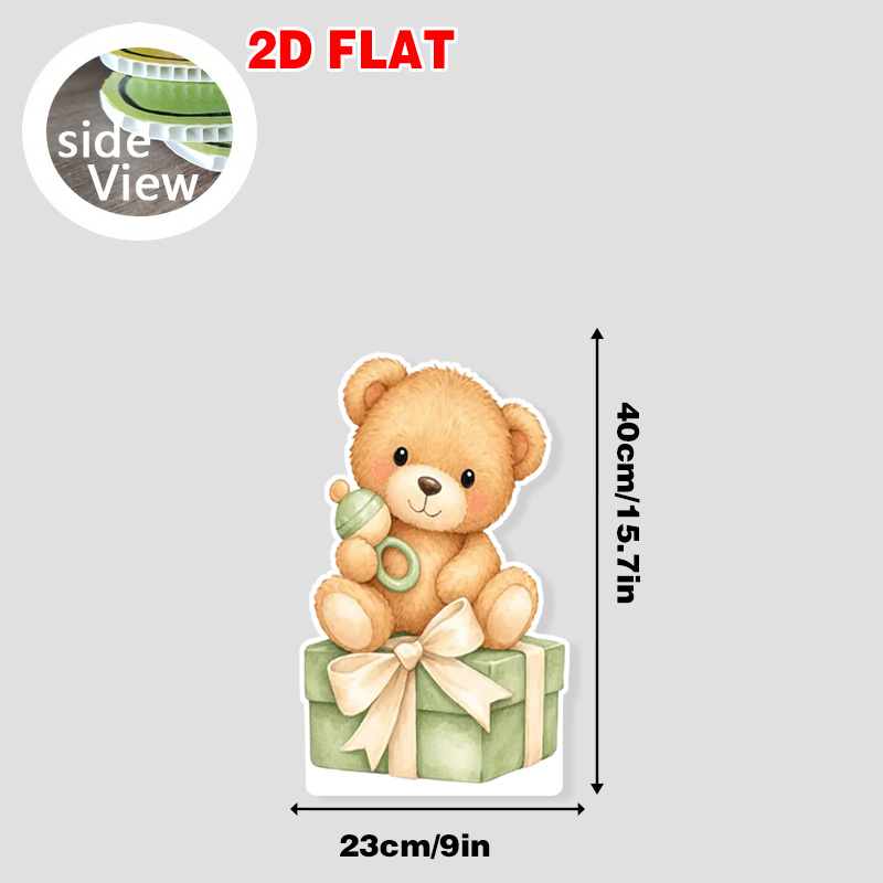 TEMU 2d Flat, 2d Flat, 1pc Standee Flat Birthday And Holiday Party Photo Booth Cardboard Cutouts Cute Bear Gift Box Green -durable Resin Material,