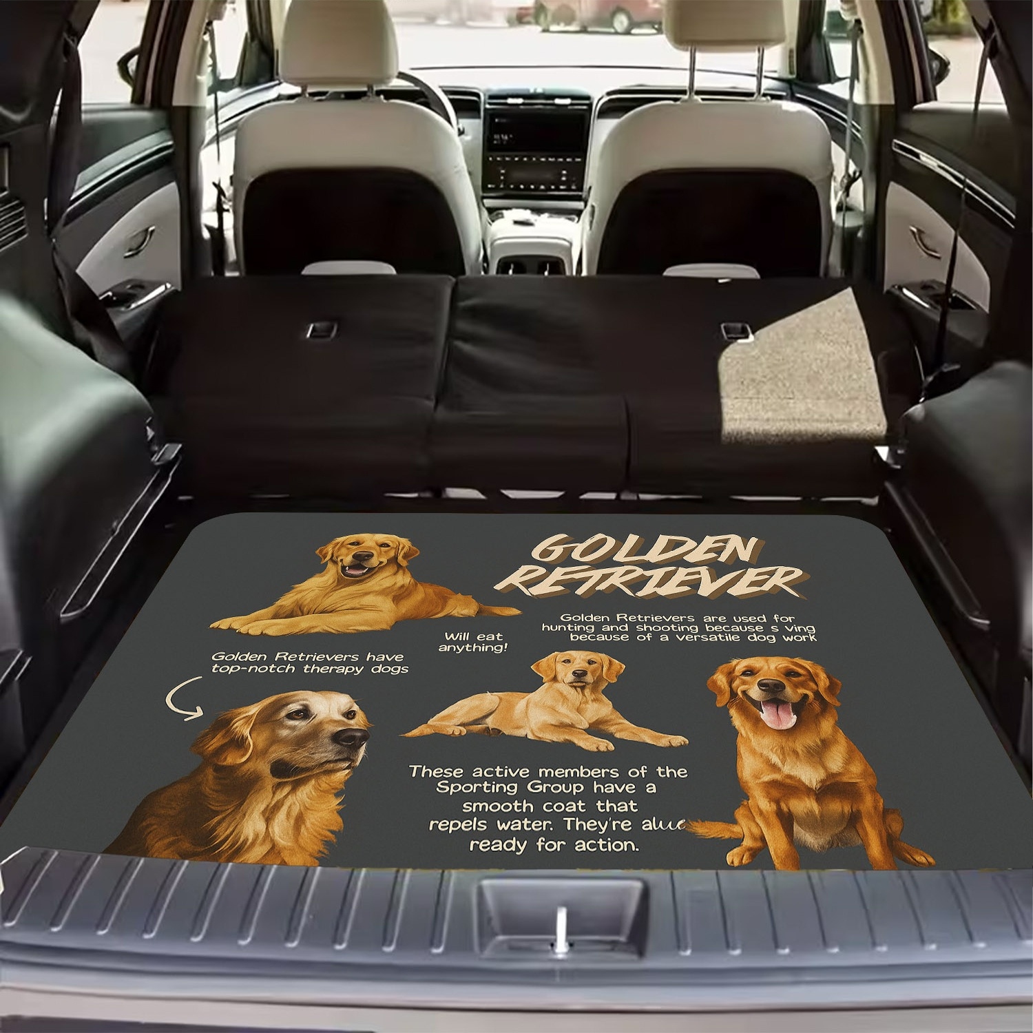 TEMU 1pc Golden Retriever Multi-feature Design Pattern - Car Trunk Mat - Dustproof, Durable, Easy To Clean, Fashionable And Elegant Design, Suitable