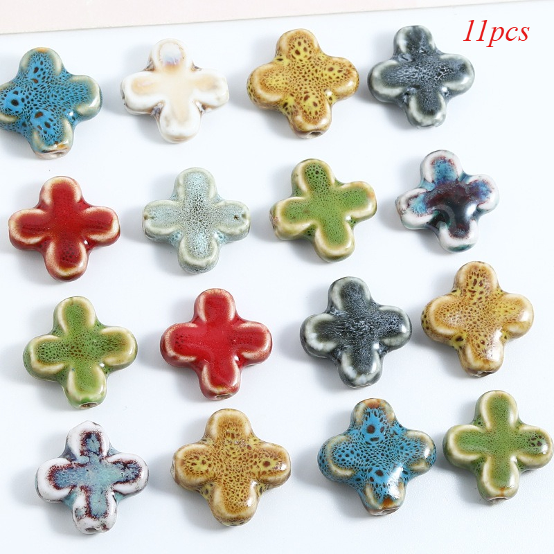 TEMU 11pcs Perles de céramique colorées de croix, tissées à , prédécoupées, matériaux pour bracelet et collier, perles de céramique, perles