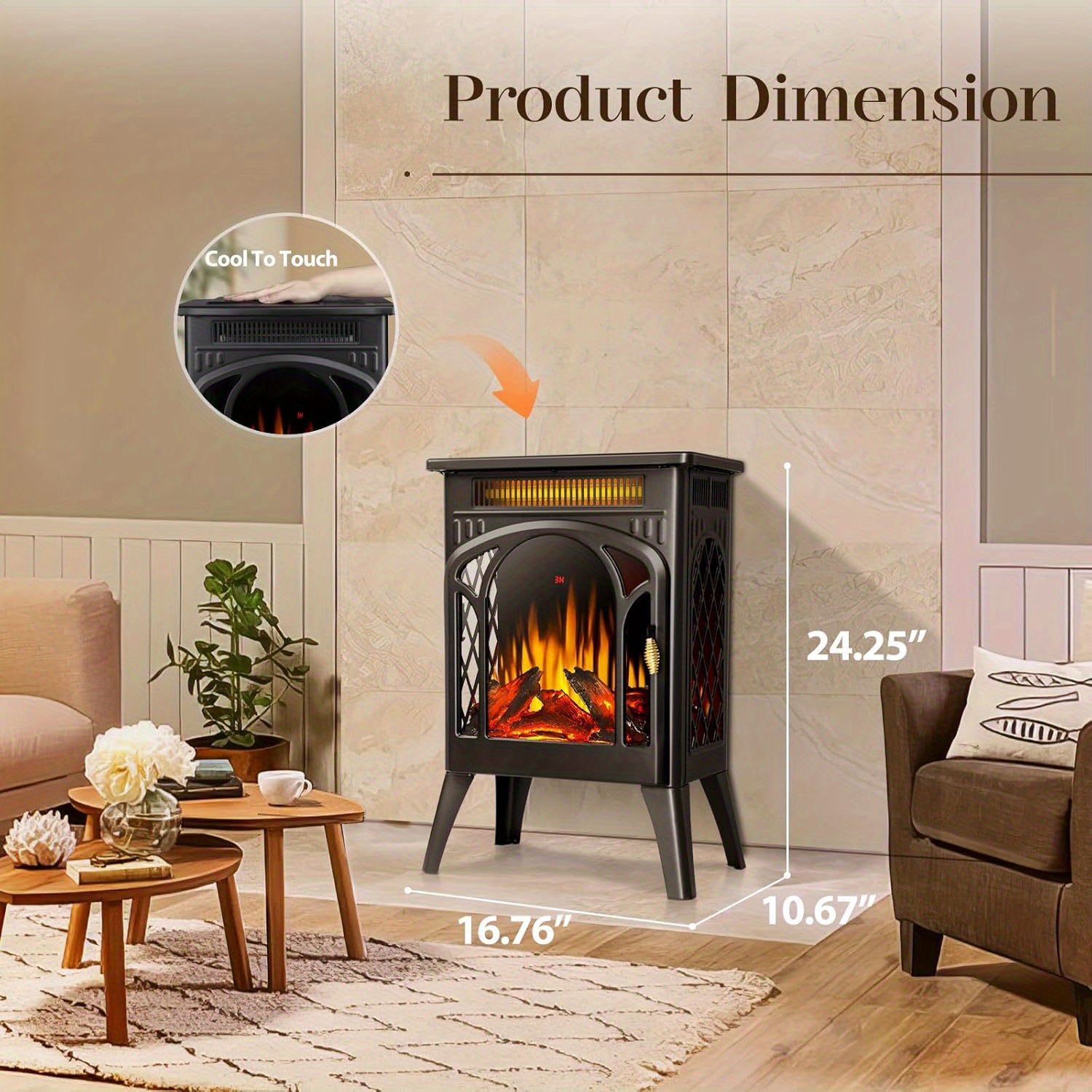 

Compact Electric Fireplace, 1500w Infrared Electric Fireplace Heater, With Flame, Remote Control, Protection, Heater Fireplace With Timer Function, Suitable For Bedroom/living Room/office Decoration