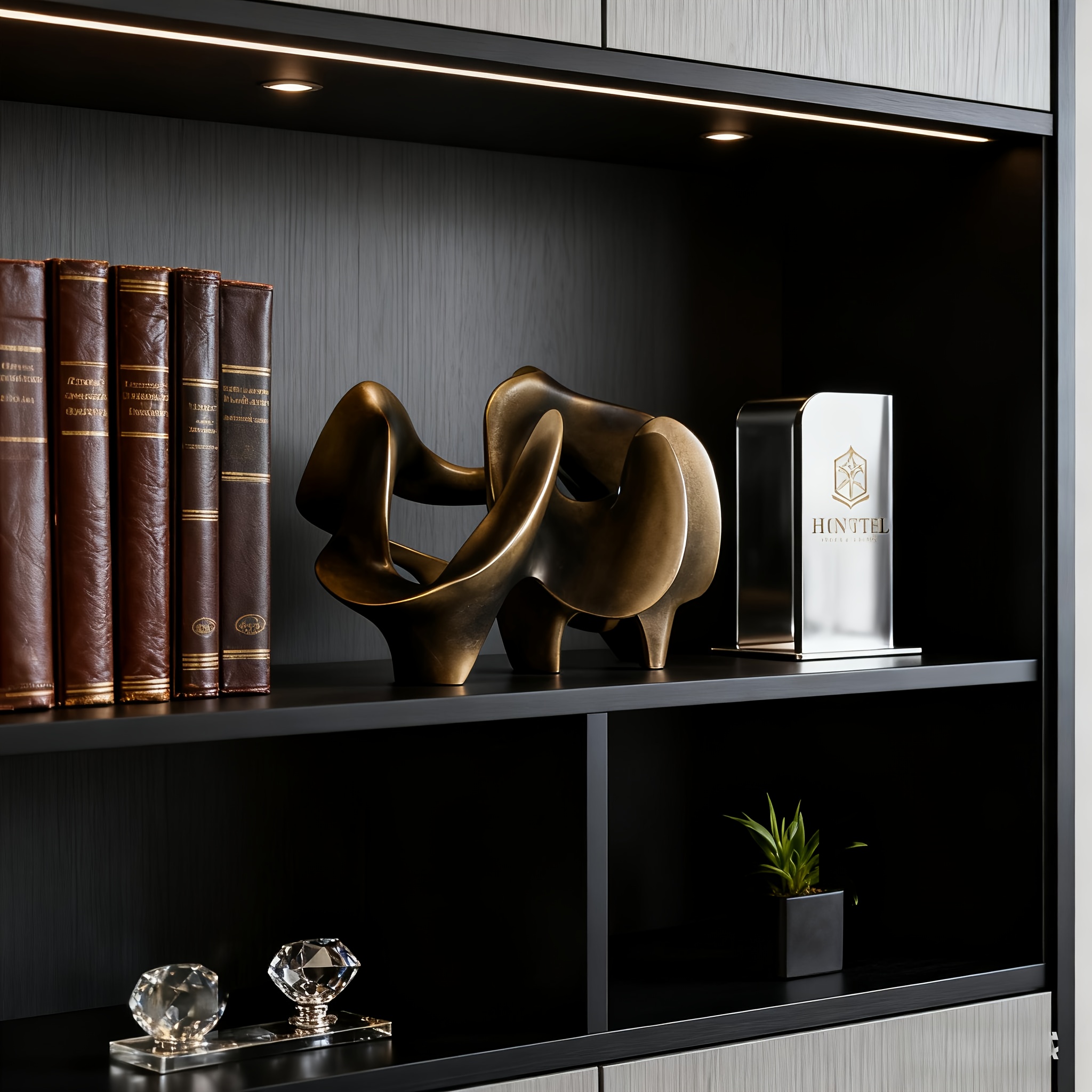 An Abstract Bronze-Colored Resin Wrapped Geometric Statue, Handcrafted for Multifunctional Indoor And Outdoor Decoration, Room Artwork, Minimalist Style Accent, Fine Craftsmanship, Suitable for Living Rooms, Offices