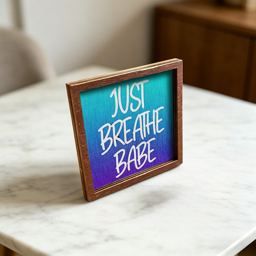 TEMU 1pc Wooden Fridge Magnet, Square Design With Gradient Blue-purple Background, White Inspirational Text Decor, Easy And Fashionable Style, Small