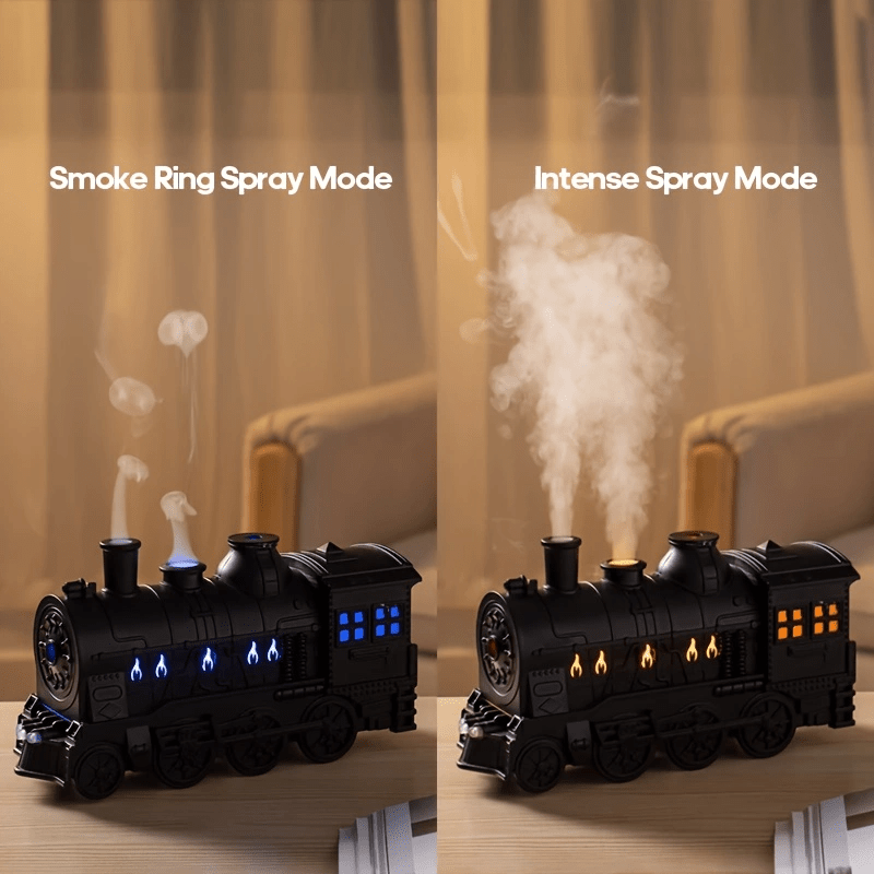 Creative Train-Shaped Aroma Diffuser with Colorful Ambient Lighting, 2 Mist Outlets, Two Timer Settings for Essential Oils (USB Powered), Suitable as Air Humidifier in Office/Bedroom or Living Room - No Oil Included