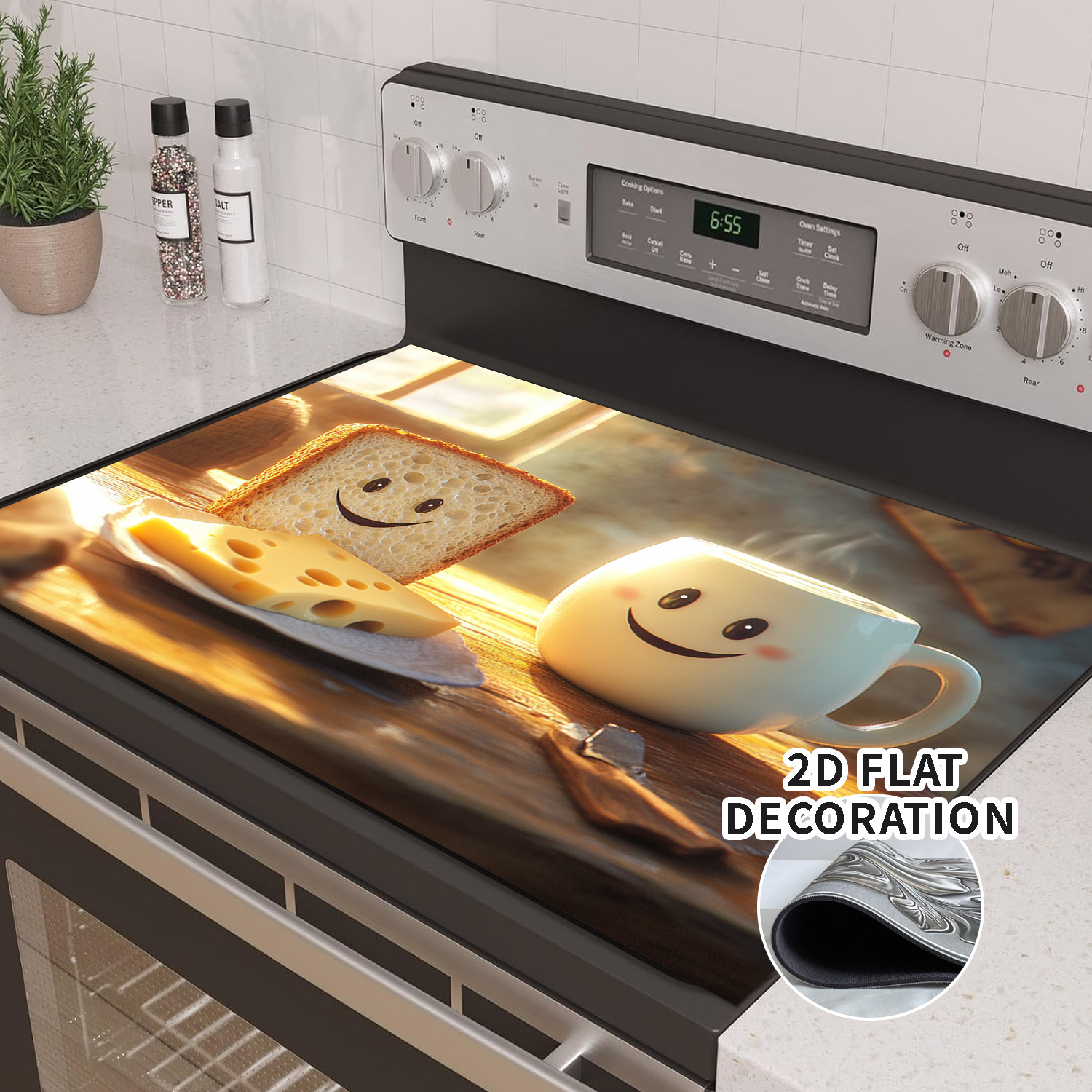 TEMU 2d Flat, Stylish Pattern One-piece Replacement Stove Decorative Cover - Protective Rubber Mat For Induction And Induction Cooktops, Extra