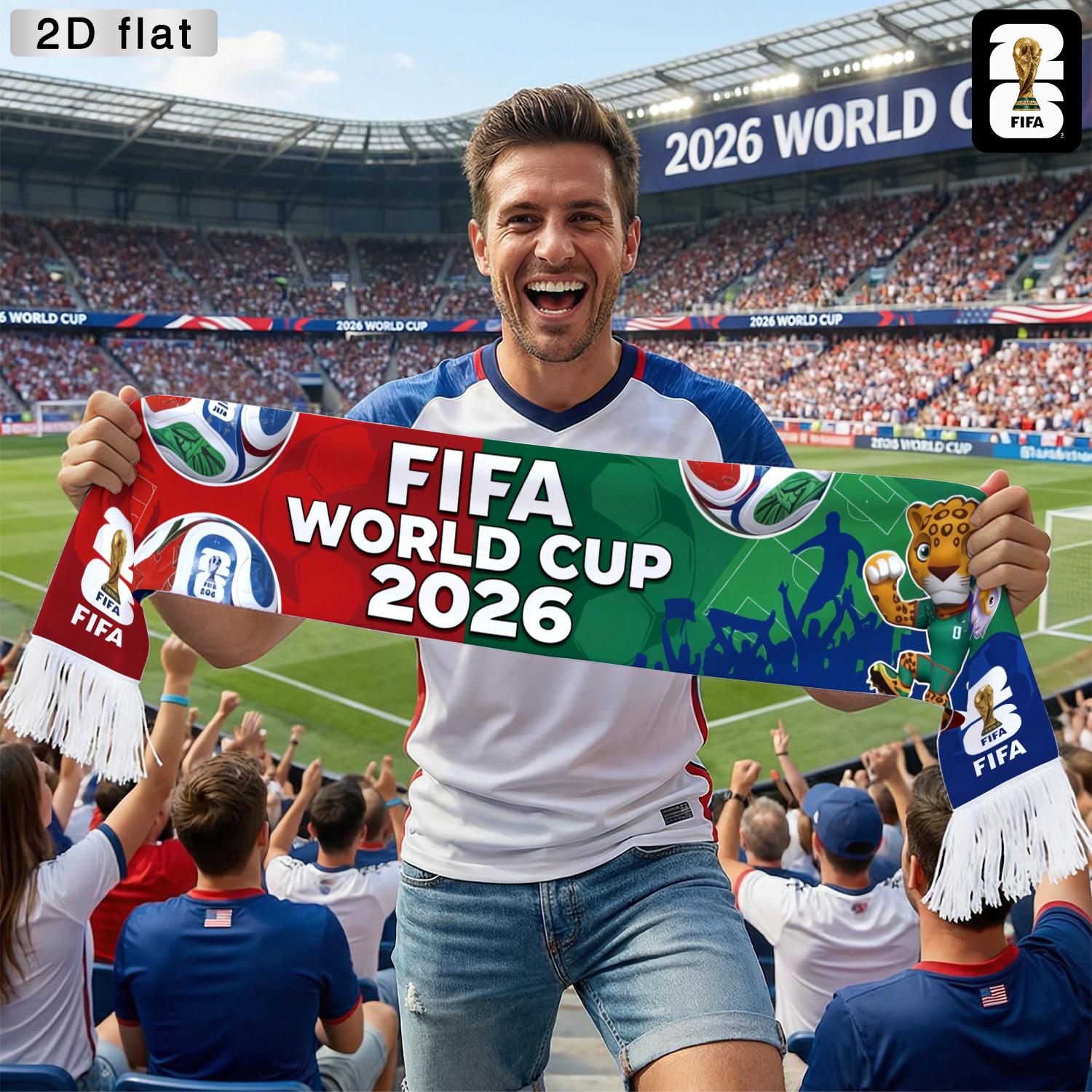1pc 2026 FIFA World Cup Spectator Scarf (With Tassels), Mascot And Football Design, Red, Blue And Green Color Scheme, an Essential Cheering Accessory, Supporter'S Flag, Polyester