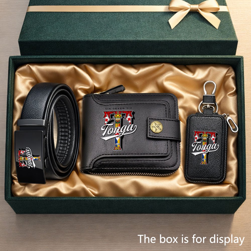 TEMU 3pcs Tonga And Artistic Font Fusion Print Men's Wallet Set, Daily Accessory Kit, Classic Vintage Wallet With Multiple Card Slots And Large Bill