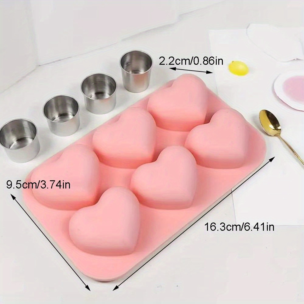 TEMU Stampo in silicone a 6 cavit� a forma di cuore per candele, vassoio per candele aromaterapiche a forma di cuore 3D, vassoio in silicone a forma