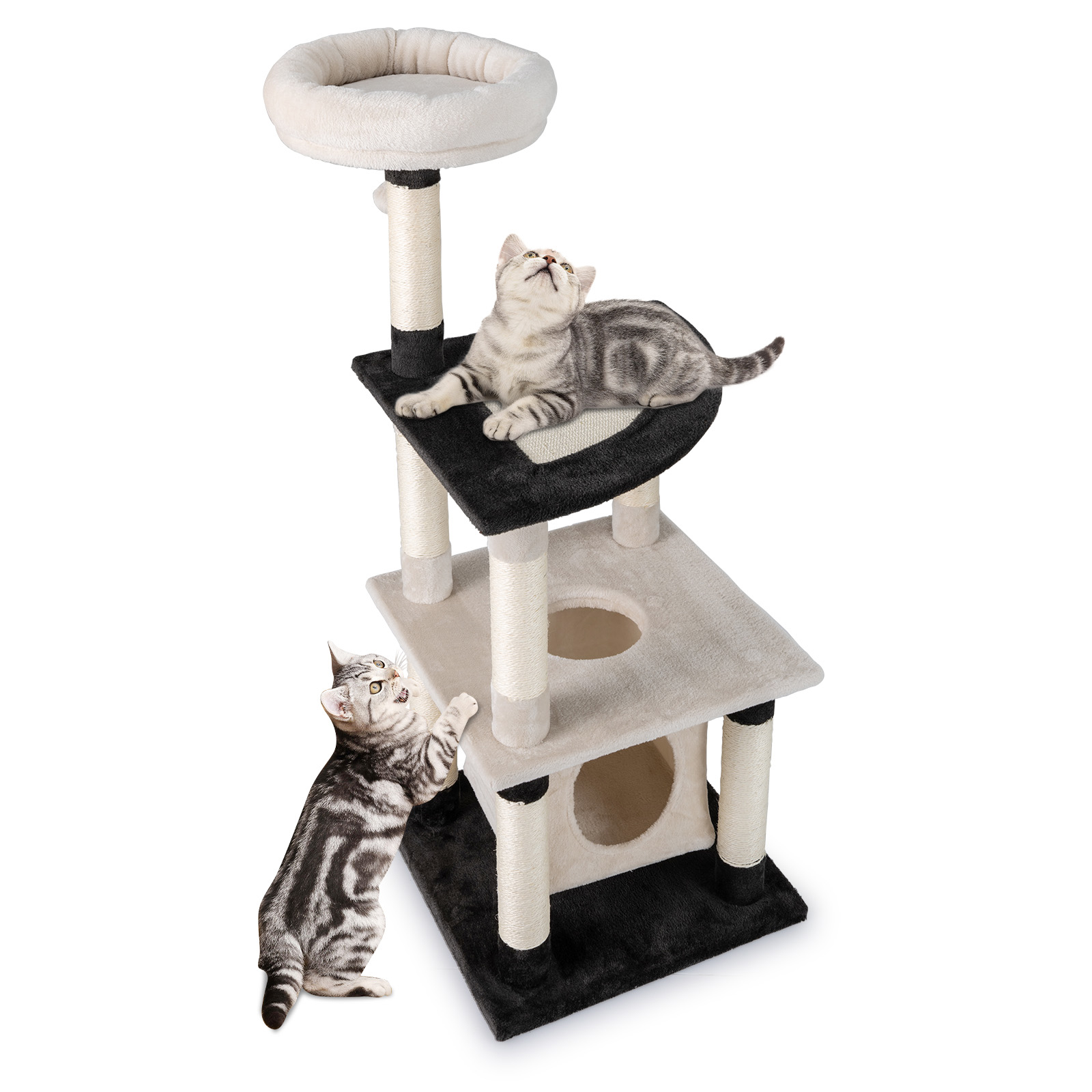 Image of Multi-level Cat Tree, Modern Tall Cat Tower W/ Sisal Scratching Posts & Board, Arched Platform, Padded Top Perch, Cat Condo & Cat Hole