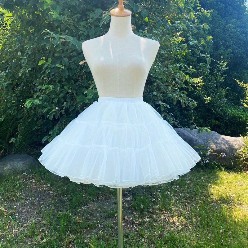 

1pc Fashionable Four-layer Crinoline Petticoat - Polyester Tulle Lolita-style Skirt, Soft Veil Design, Short Skirt For Role Play, Wedding, And Balls - & Elegant