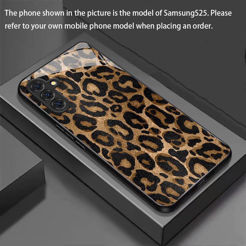 TEMU Textured Brown Leopard Print New Phone Case With Tempered Glass For Galaxy S25 Ultra/s25 /s25/s24 Ultra/s24 /s24