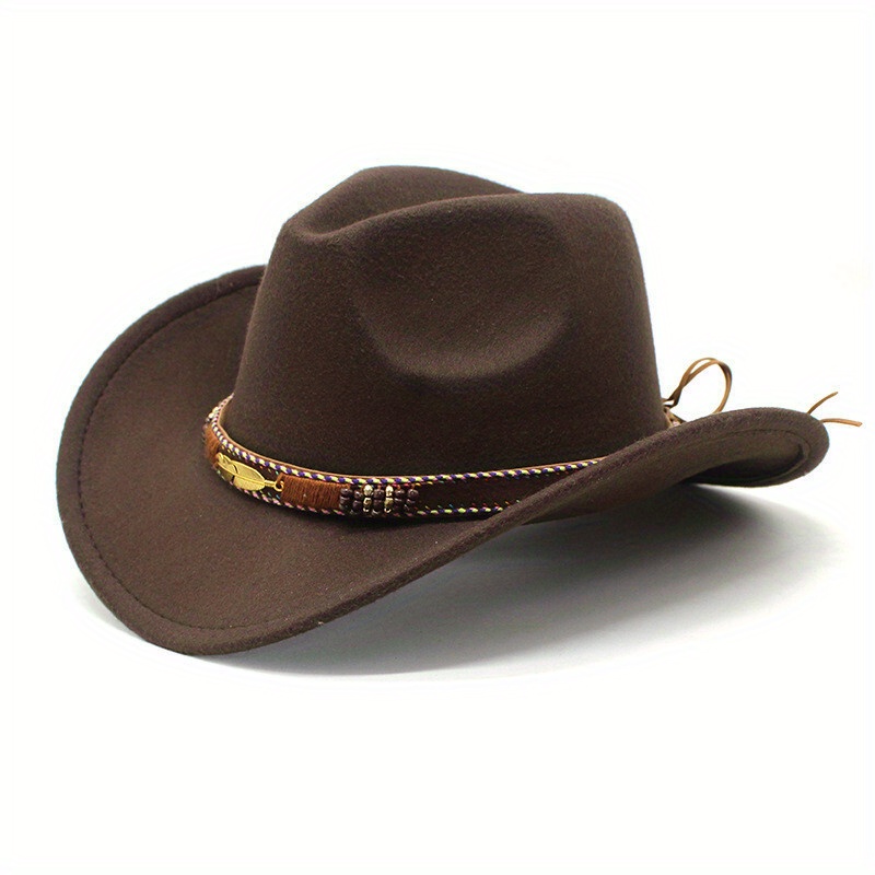 TEMU Felt Unisex Western Cowgirl Cowboy Hat - Wide Brim, 8 Color Options For Outdoor Activities, Beach, Camping & Western Events