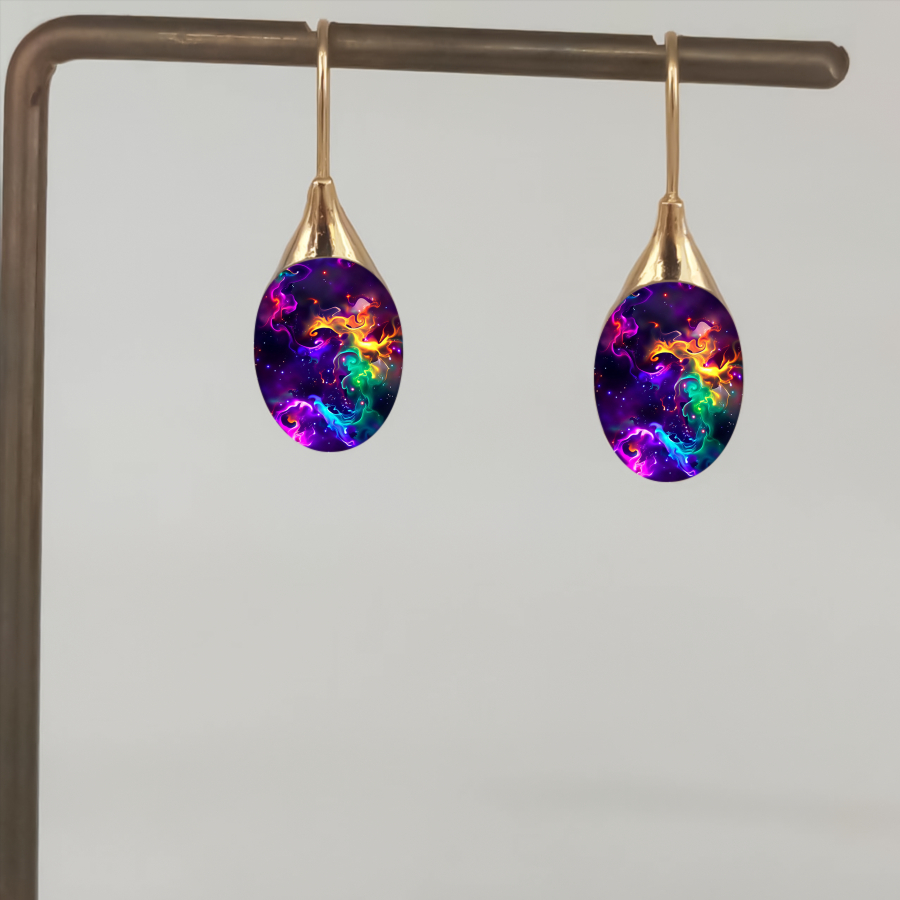 TEMU 2pcs Nebula Earrings Earrings Space Earrings Universe Earrings Oval Earrings Abstract Earrings Jewelry Additions Unique Jewelry Christmas Gifts