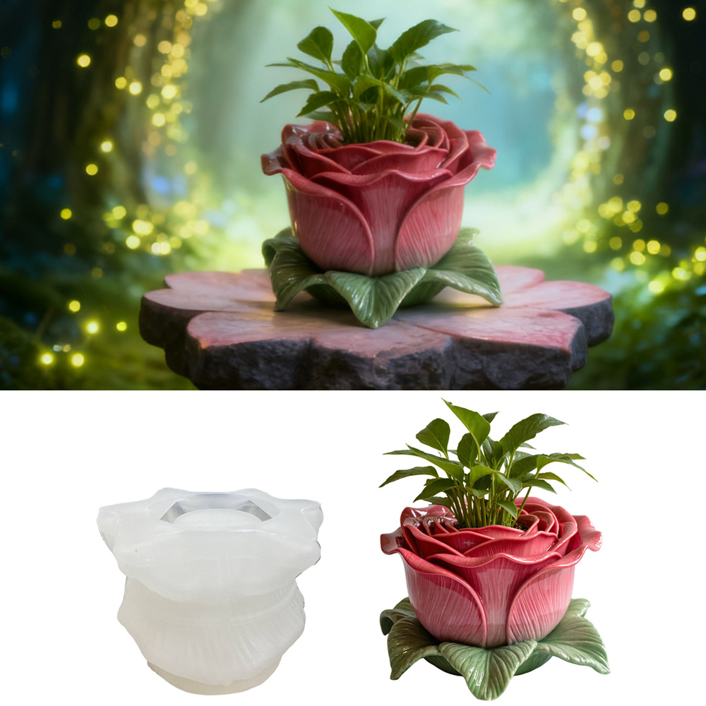 E-shop Rose Blumentopf Silikonform, 3D Realistische Rosenförmige Flexible Form für Blumentopfherstellung, Harzhandwerk, Betonpflanzgefäße, Seife & ,