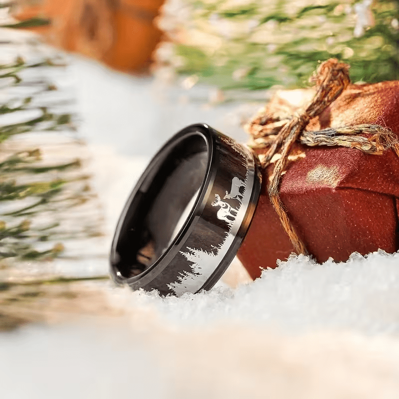 A Stylish 8Mm Tungsten Ring for Men, Featuring a Deer Design, Ideal As a Promise Ring for Wildlife Lovers. This Deer Silhouette Ring Makes a Great Gift for Christmas, Valentine'S Day, Boyfriends, Or Husbands
