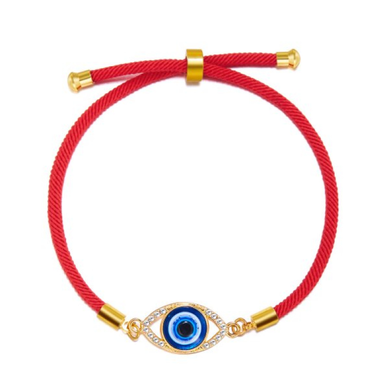 TEMU 1 Unique European- Evil Eye Pull-through Bracelet | Boho And Vintage, Kc Golden Plated Alloy With Plastic Mosaic, Suitable For Daily And Party