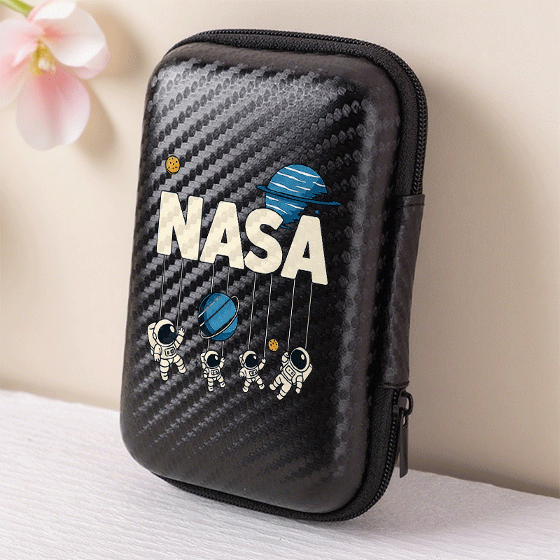 TEMU de almacenamiento EVA para auriculares/cables y cargadores con divertido NASA, ¡ en o viajes! Diseñada + bolsillo transparente, organización