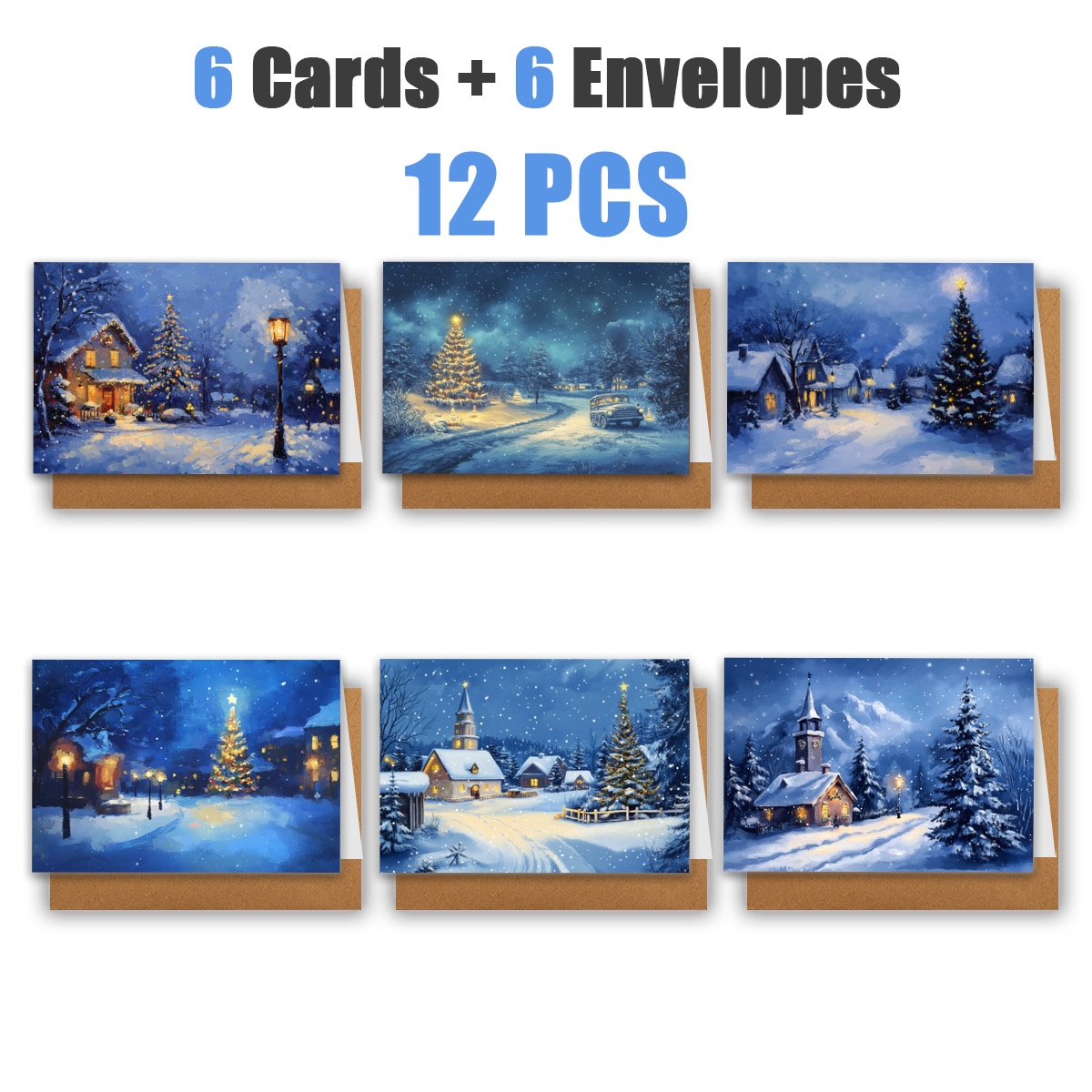 TEMU 1 Set/ 12 Stk./ 24 Stk. Weihnachts-Grußkarten mit Schneeszene, | Inklusive Umschläge, Grußkarten | für Geburtstage, Feiern Dankeskarten,