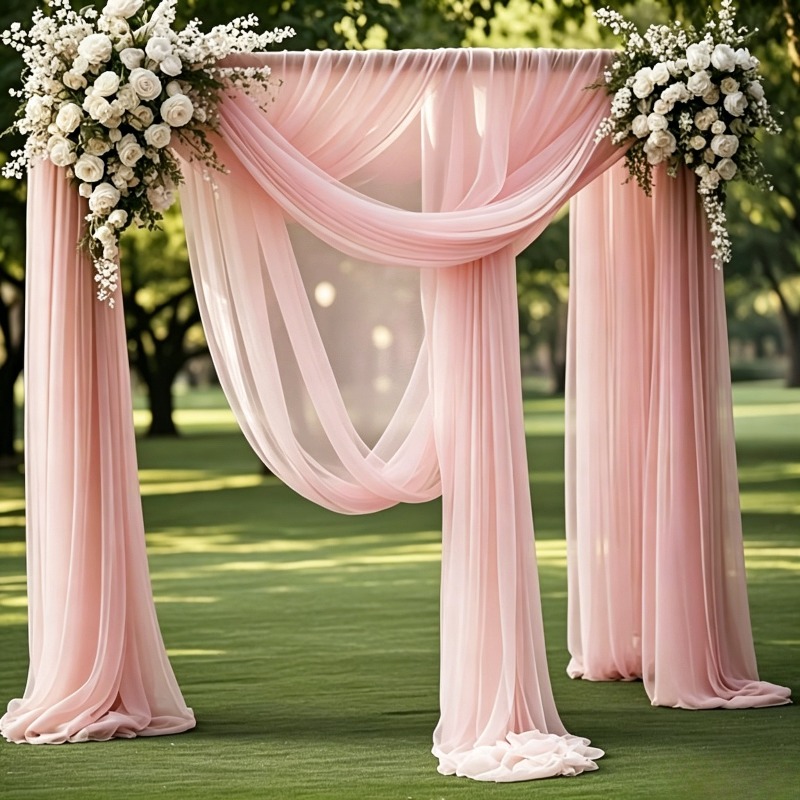 TEMU 1pc Sheer Tulle Background With Satin Ribbon - Elegant Lightweight Mesh Panel, Suitable For Weddings, Showers, Baptism Ceremonies, Graduation,