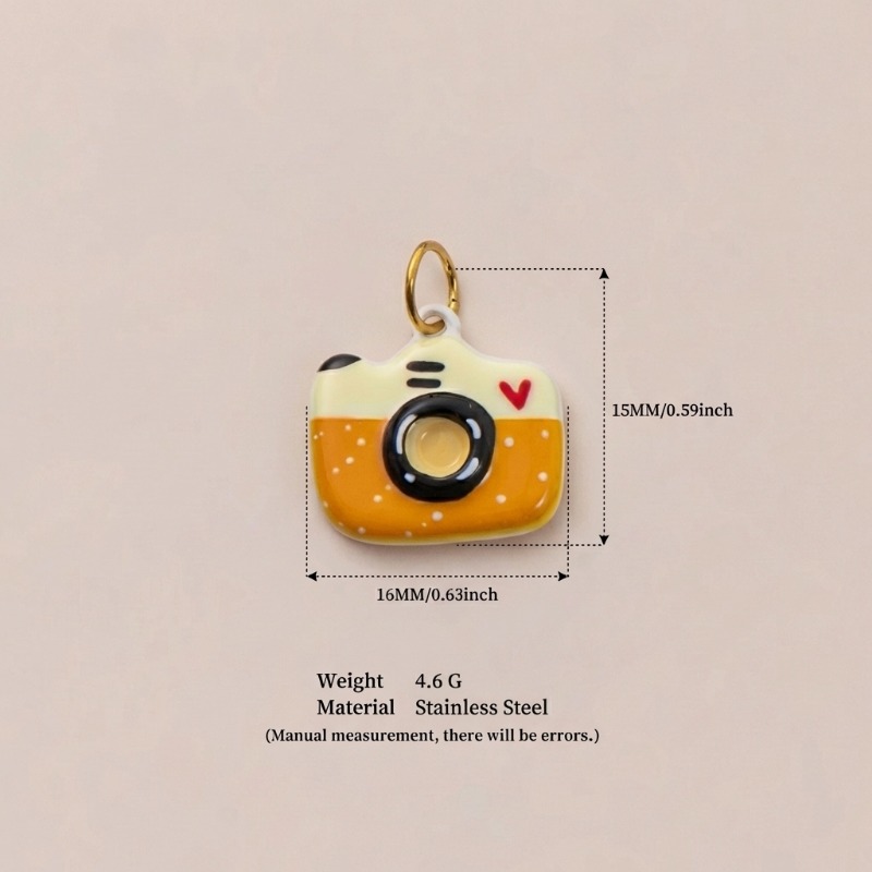 TEMU 1pc Cute Hand-drawn Love Small Camera Pendant Color Drip Oil Cartoon Camera Shaped Pendant Couple's Universal Handmade Bead Bracelet Necklace