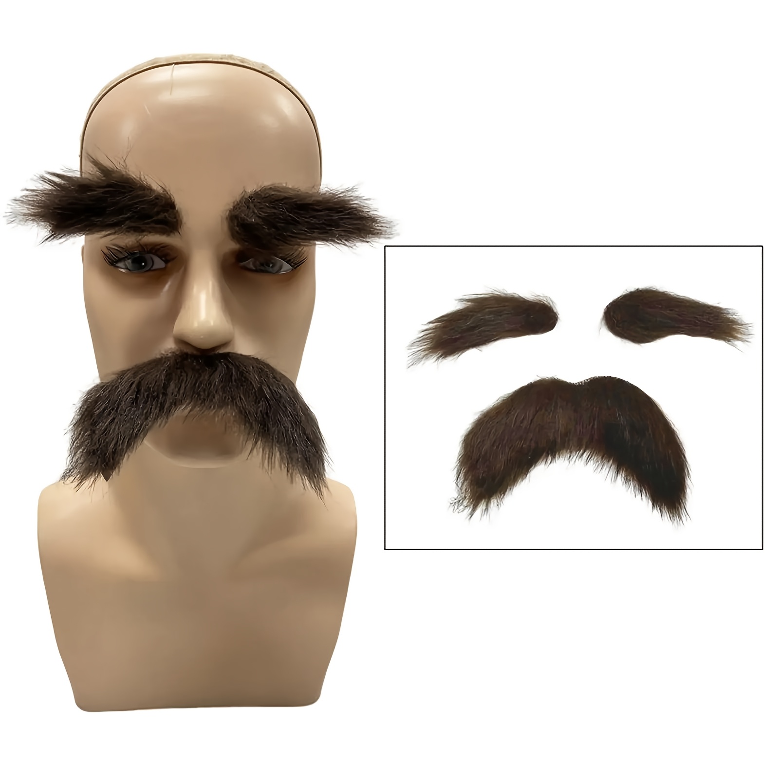E-shop Dreiteiliges, selbstklebendes, künstliches Bart- und Augenbrauen-Set für Männer - Realistische, temporäre Gesichtshaar-Styling-Optik, geeignet