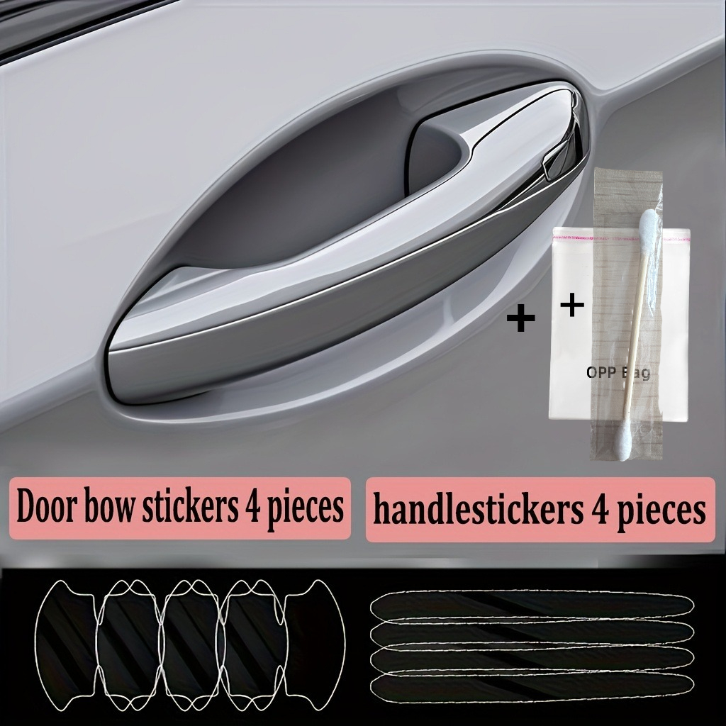 TEMU 8pcs Set Of Handle Protective Film For Car Paint 1pc Cleaning Rod, Durable, , Scratch-resistant For Car Door Panels