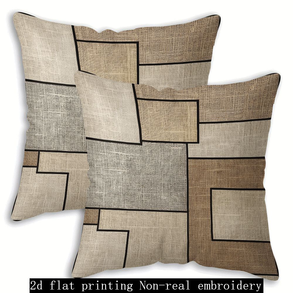 E-shop 2 Stück Kissenbezüge, 2D Einseitiger Druck, Moderne Minimalistische Geometrische Patchwork-Textur Kurzflor Kissenbezüge, Nordischer Stil