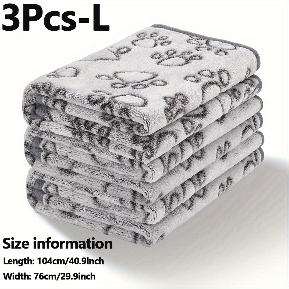 TEMU [soft Pet Blankets] 3-pack Plush Blankets With Paw Print | Machine Washable, Comfortable Cozy Warmth For Small, Medium, Large Dog Breeds &