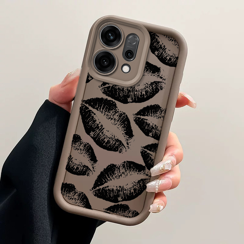 TEMU Phone Case: Black Lips Kiss Print Phone Case Suitable For Oppo Reno14 Soft Tpu Casing Protective Back Cover, Christmas Gifts, New Year's Gift,