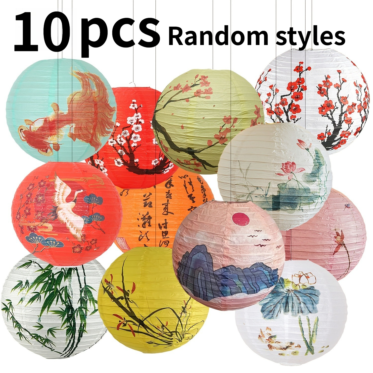 TEMU 10 stuks willekeurige stijlen patronen, traditionele Chinese lantaarns | Kleurrijke papieren lantaarns, voor decoratie van buitenopstellingen,