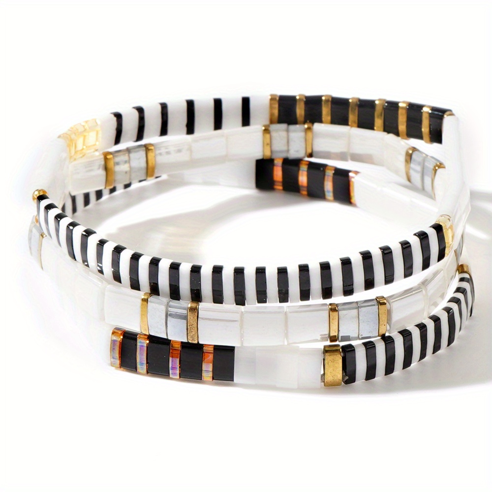 Image of 3pcs Women's Bracelet, Hand Chain Set Bohemian Style Tila Bracelet Fashion Stackable Bead Hand Chain Jewelry Suitable For Men And Women Daily Stacked Matching Gift Friend Gift