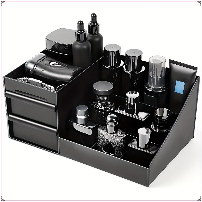 Image of Multifunctional Countertop Cosmetic Organizer With Drawers | Multiple Adjustable Shelves For Storing Perfumes, Skincare Products, And Toiletries - Durable Plastic Cabinet, Modern Bathroom Storage Rack