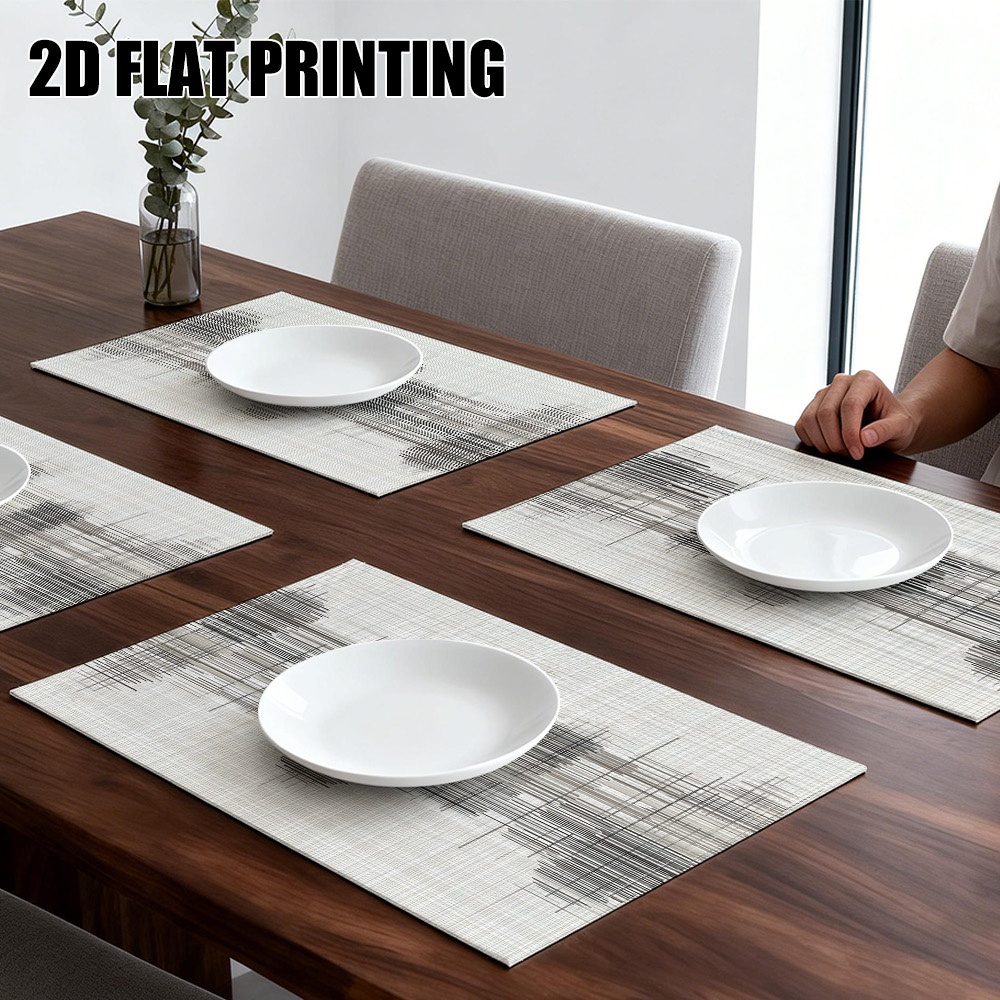 Graue Abstrakte Tischsets Mit Linearem Skizzenmuster Aus Stoff_voghion.com
