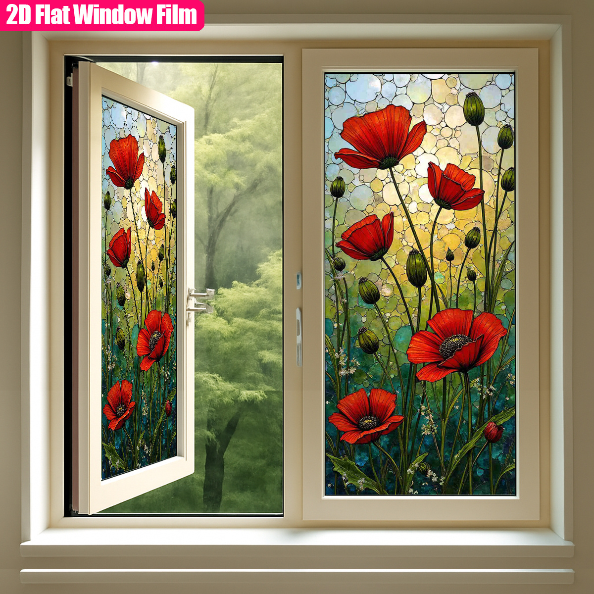 TEMU 1 film de fenêtre en PVC avec motif de fleur de , idéal pour un effet de vitrail décoratif à , bureau ou jardin. Ce film non adhésif de