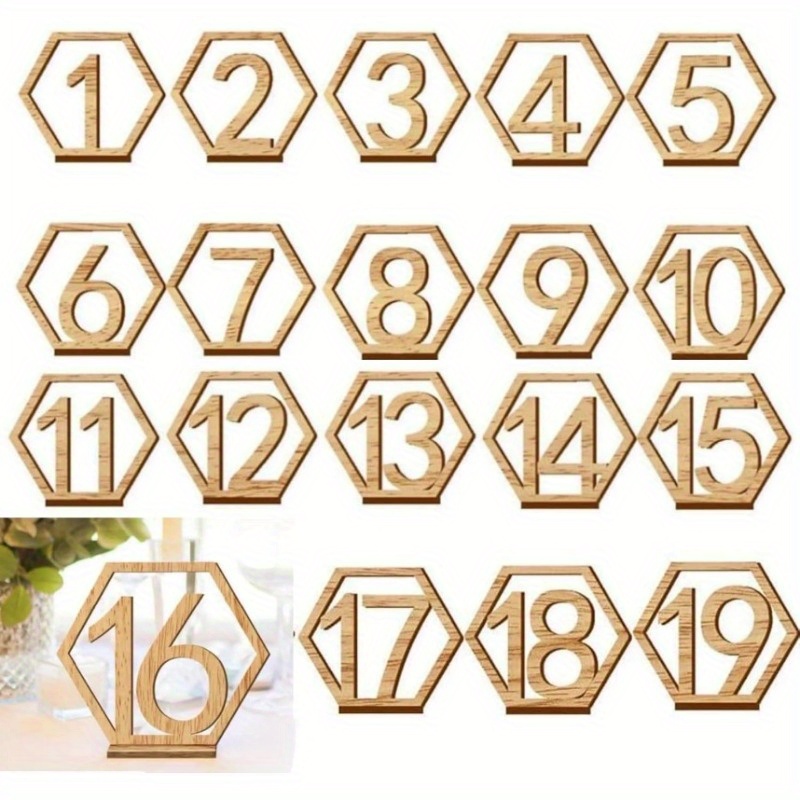 Wooden Number, Wedding Number, 1 With Hexagonal Bracket Base, 20pcs