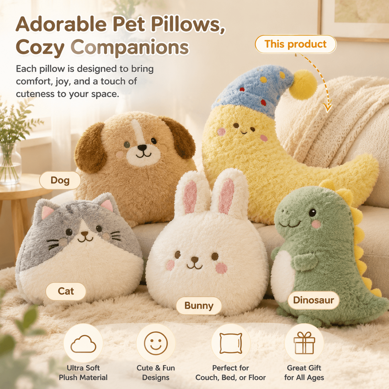 TEMU Moon Cushion, Universal Moon Pillow For Cats And Dogs, Washable , Slow Rebound, Cat Toy, Dog Toy, Large Dog Pillow, Suitable For