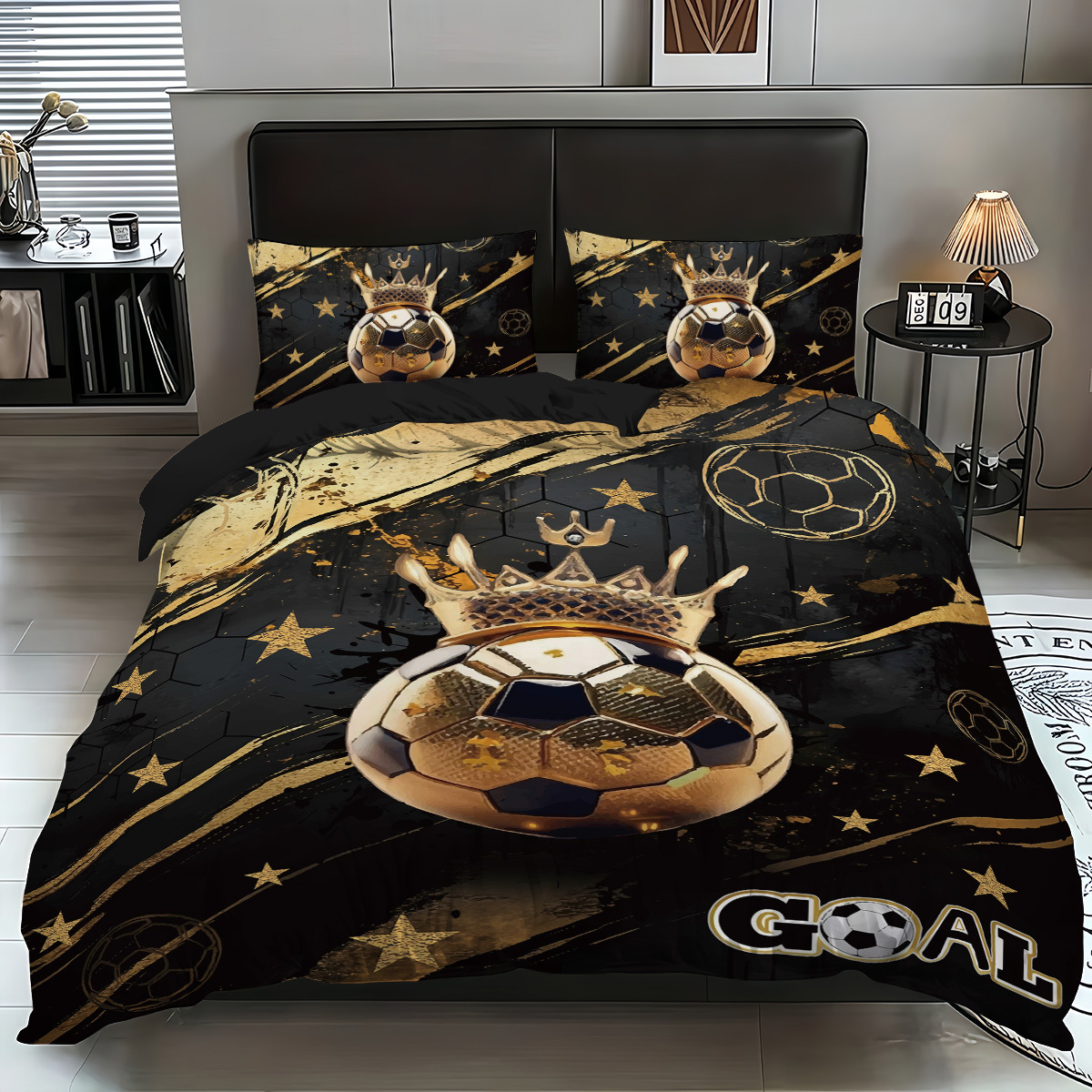TEMU 3pcs Metallic 2d Soccer Print Bedding, Includes 2pcs Pillowcases And 1pc Duvet Cover, Filling Not Included, Fashionable Sports Theme Bedding,