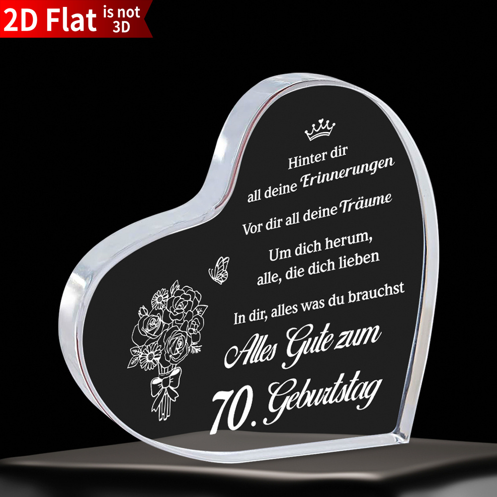 TEMU 2d Flat, 1pc 1pcs Heart-shaped Acrylic Table Decor Suitable For Grandmothers & Mothers - Elegant Keepsake Gift For 70th Birthday, Valentine's,