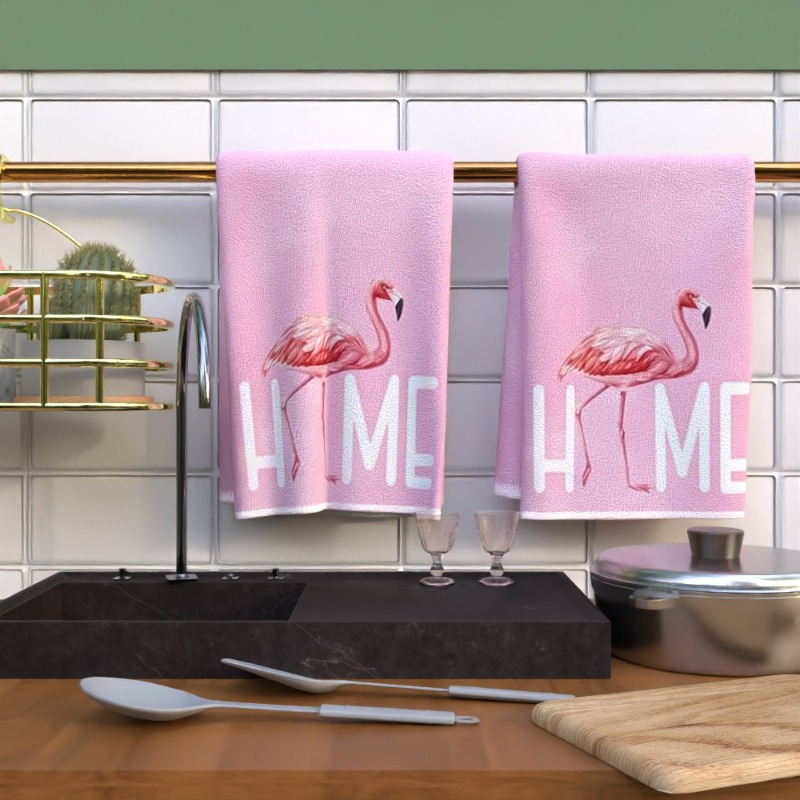 

2pcs Flamingo Soft Towel Set - 18x26 Inches, Quick Dry & Polyester For Kitchen, Bathroom, Gym - Home Decor With Stylish Flamingo Design