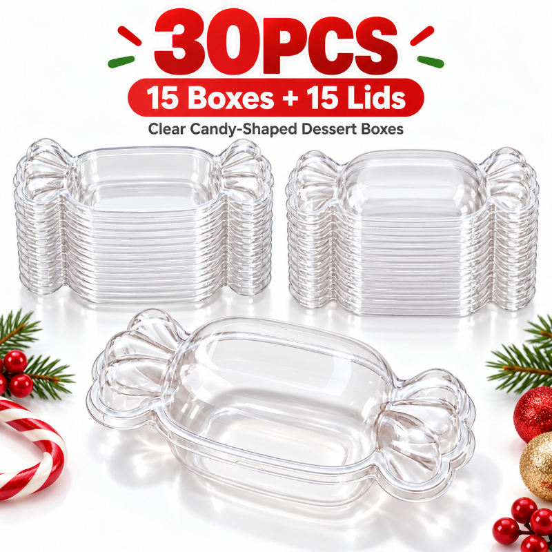 TEMU 30pcs 6.30in Christmas Candy-shaped Dessert Box Set, 15 Clear Treat Containers And 15 Lids, Mini Dessert Cups For Candy, Cake, Pudding, Holiday