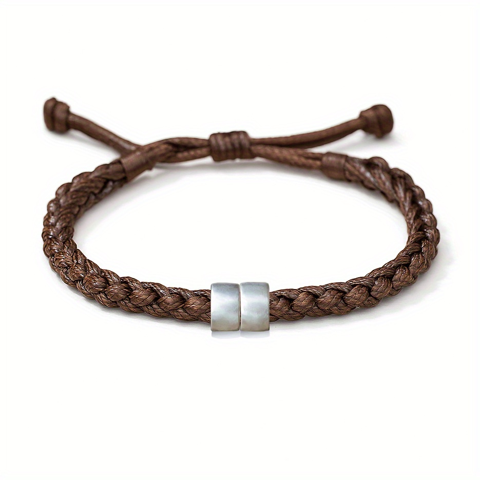 TEMU 1pc Pulsera de cuerda personalizada, grabable, de texto, regalo retro para , disponible en negro/café/rosa, ideal para de San Valentín y ,
